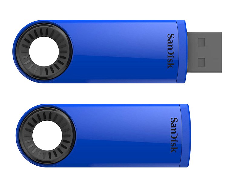 Pendrive SanDisk Cruzer Dial 32GB USB2.0 niebieski zamknięty otwarty