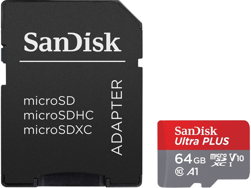 SanDisk Ultra PLUS microSDHC 64GB A1 V10 Class10 130MB/s adapter