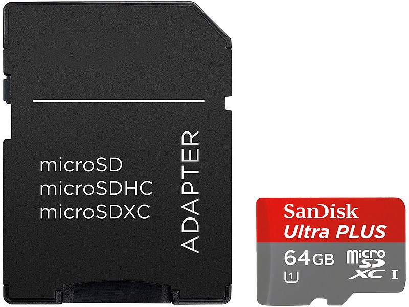SanDisk Ultra PLUS microSDXC 64GB A1 V10 130MB/s adapter