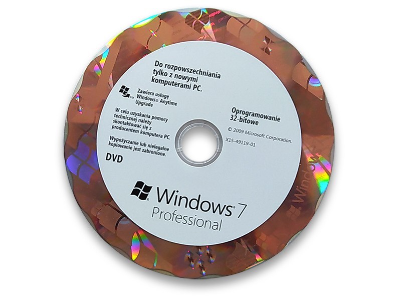 MS Windows 7 PRO DVD naklejka z kluczem aktywacyjnym